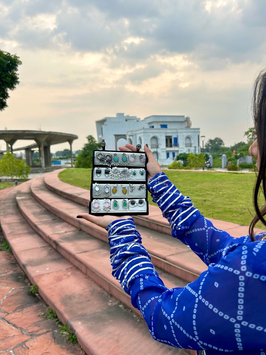 12 - Piece Oxidized Earrings Set + Free Jewelry Box - Flaunt