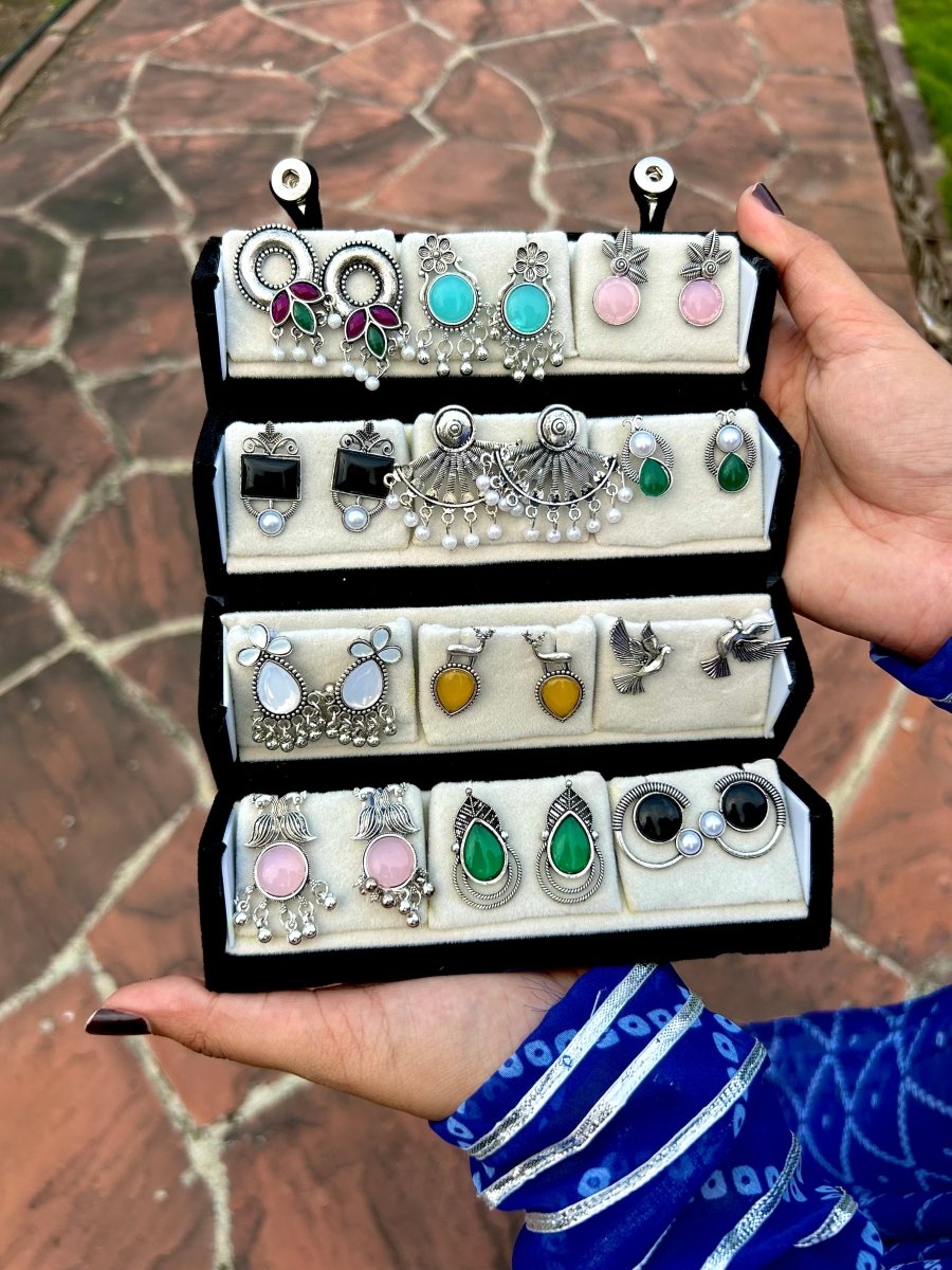 12 - Piece Oxidized Earrings Set + Free Jewelry Box - Flaunt