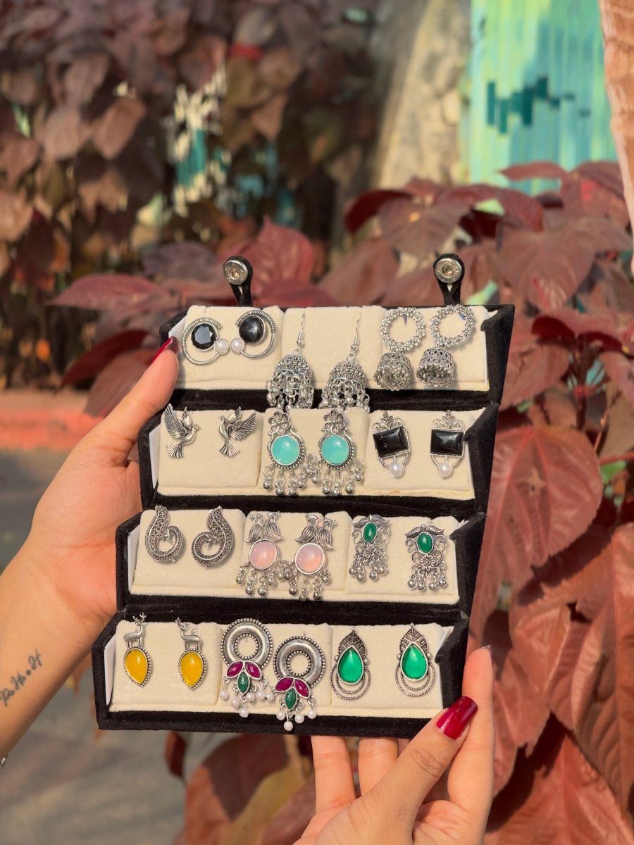 12 - Piece Oxidized Earrings Set + Free Jewelry Box - Flaunt